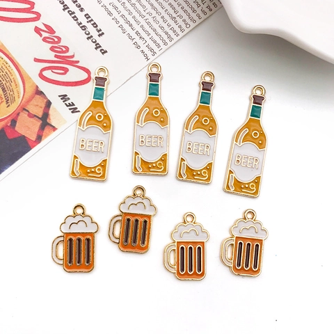 Enamel Zinc Alloy Beer Bottle Beer Mug Wine Glass Pendants For DIY Jewelry Making Accessories Creative Drinks Earrings Charms
