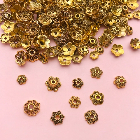Antique Gold Zinc Alloy Flower Bead Caps Hollow Floral Spacer For DIY Jewelry Making Necklace Bracelet Finding Accessories