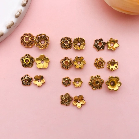 Antique Gold Zinc Alloy Flower Bead Caps Hollow Floral Spacer For DIY Jewelry Making Necklace Bracelet Finding Accessories