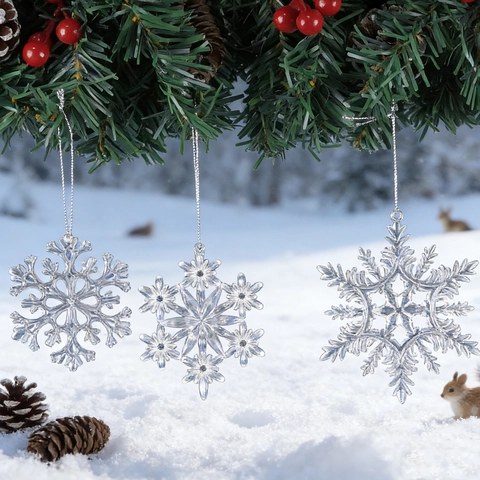 Adornos de Copos de Nieve de Navidad de Acrílico Colgantes de Árbol de Cristal Transparente DIY Decoraciones de Invierno para el Hogar