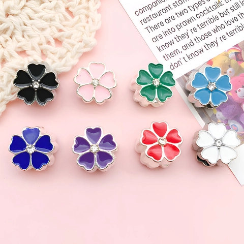 Perline a Foro Largo in Lega Smaltata a Forma di Fiore Ciondoli Floreali Colorati Con Strass Accessori per Gioielli Fai da Te Donna