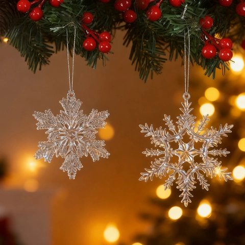 Adornos de Copos de Nieve de Navidad de Acrílico Colgantes de Árbol de Cristal Transparente DIY Decoraciones de Invierno para el Hogar