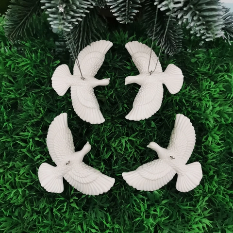 White Simulation Peace Dove Hanging Ornament Resin Bird Figurine For Wedding Party Christmas Decoration With Ribbon Gift