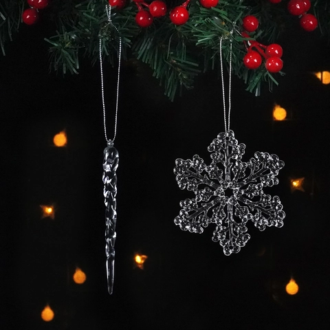 Christmas Hanging Ornaments Clear Acrylic Snowflake Icicle Candy Cane Festive Xmas Tree Decoration Winter Wonderland