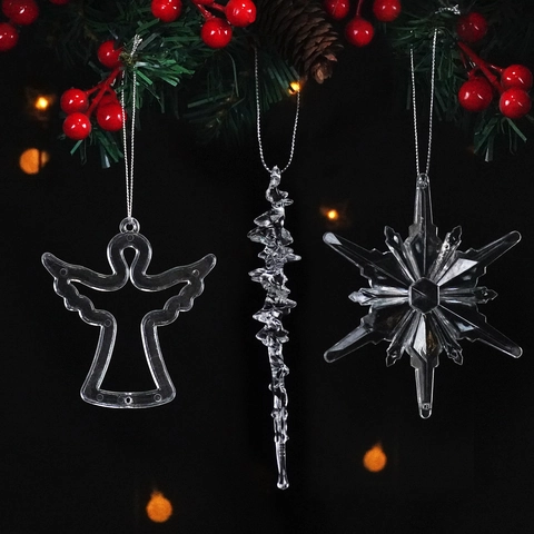 Ornamenti da Appendere per Albero di Natale in Acrilico Trasparente Fiocco di Neve Angelo Ghiacciolo per Matrimonio Festa Casa