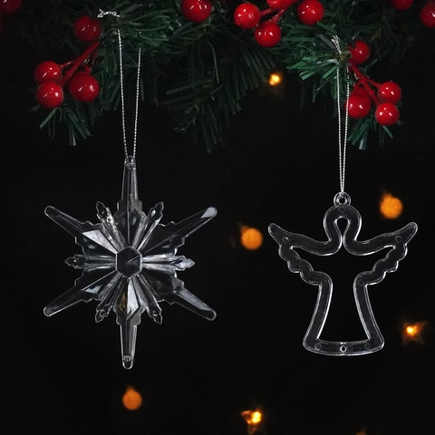 Ornamenti da Appendere per Albero di Natale in Acrilico Trasparente Fiocco di Neve Angelo Ghiacciolo per Matrimonio Festa Casa