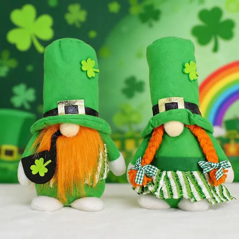 St Patrick's Day Gnome Plush Decoration Green Shamrock Irish Tomte Handmade Swedish Dwarf Figurine Home Table Ornament
