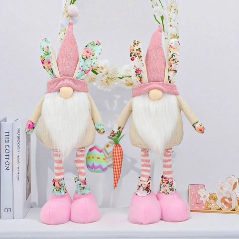 Easter Bunny Gnome Plush Decorations Pink Telescopic Rudolph Doll With Rabbit Ears For Home Table Holiday Ornament Gifts