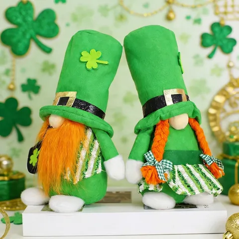 St Patrick's Day Gnome Plush Decoration Green Shamrock Irish Tomte Handmade Swedish Dwarf Figurine Home Table Ornament