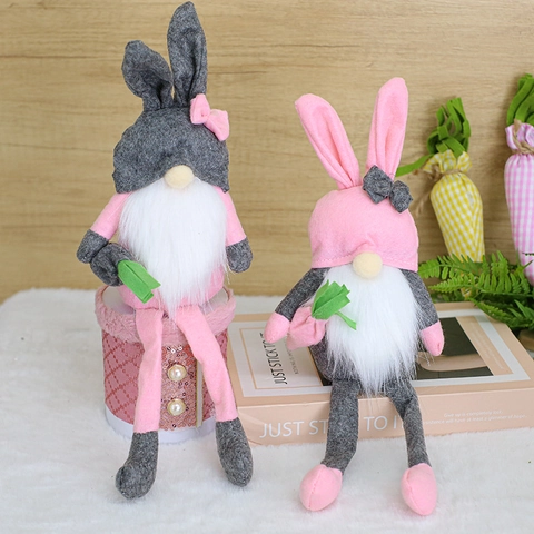 Pasen Konijn Gnome Pluche Gezichtloze Pop Lange Oren Roze Grijs Tomte Konijn Figuur Ornament Voor Lente Thuis Decoratie