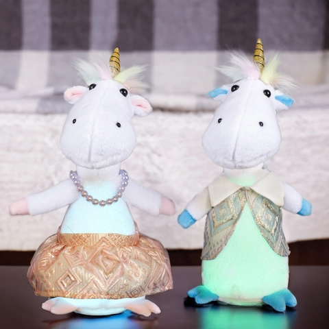 Light Up Plush Unicorn Hippo Stuffed Animal Toy With Artificial Pearl Dress Cute Pegasus Doll For Birthday Party Home Decor Kids Soft Toy