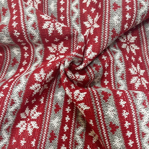 Christmas Jacquard Knitted Fabric Snowflake Geometric Pattern Cotton Polyester Blend Material For DIY Home Decor Holiday Craft