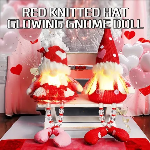 Leuchtendes Valentinstag Gnom Plüschpuppe Herz Strickmütze Rudolph Gesichtslose Zwergenfigur Mit Perlenbesetzten Beinen Home Dekor