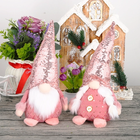 Kerstkabouter Pluche Pop Roze Pailletten Hoed Gezichtsloze Gonk Huisdecoratie Kerstfeest Feestelijk Ornament