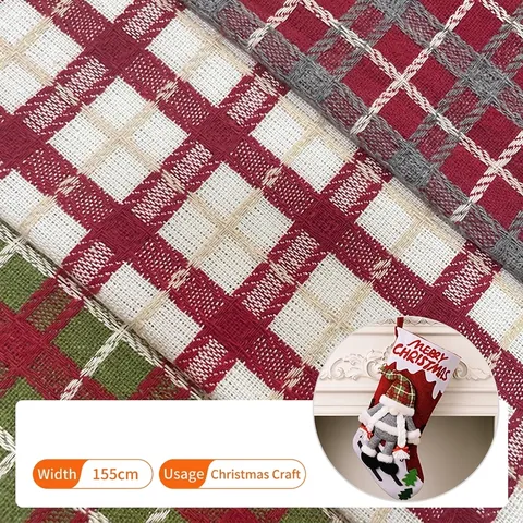 Christmas Plaid Fabric Yarn Dyed Cotton Blend Checkered Material For DIY Sewing Tree Skirt Stocking Festive Home Decor