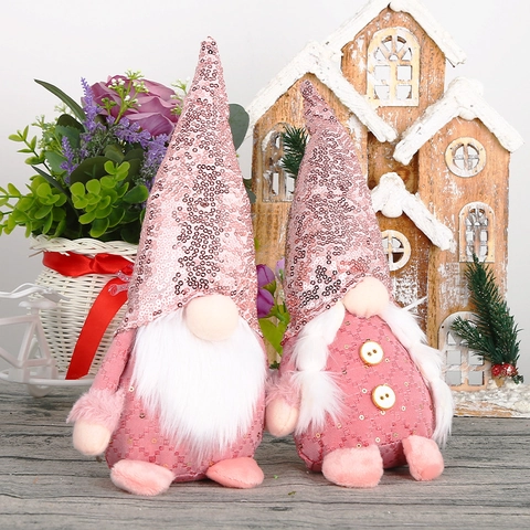 Kerstkabouter Pluche Pop Roze Pailletten Hoed Gezichtsloze Gonk Huisdecoratie Kerstfeest Feestelijk Ornament