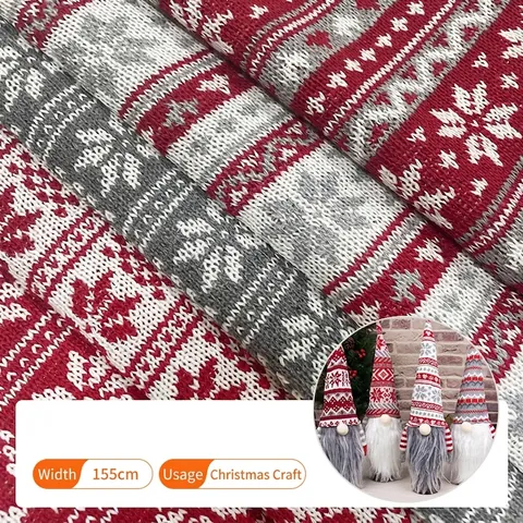 Christmas Jacquard Knitted Fabric Snowflake Geometric Pattern Cotton Polyester Blend Material For DIY Home Decor Holiday Craft