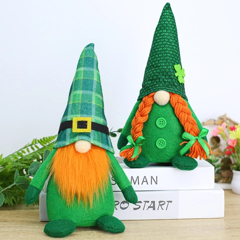 St Patrick's Day Gnomes Decorations Irish Clover Plush Elf Ornaments Green Orange Faceless Gnome Doll For Home Table Decor