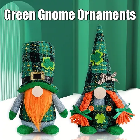 Ornements de Gnome Vert de la Saint-Patrick pour Décoration de Fête Chapeau Plaid Design Trèfle Poupée Rudolph en Peluche pour Maison Table Cadeau