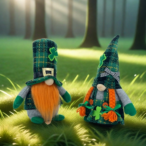 Ornements de Gnome Vert de la Saint-Patrick pour Décoration de Fête Chapeau Plaid Design Trèfle Poupée Rudolph en Peluche pour Maison Table Cadeau