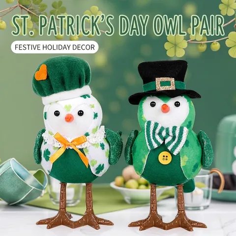 St Patricks Day Glowing Bird Plush Doll LED Light Up Polyester Green Clover Bird For Irish Festival Party Home Decoration