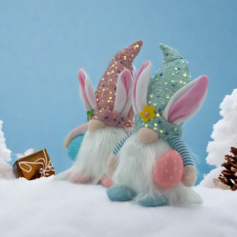 Easter Sequin Hat Gnome Plush Decoration Light-Up Bunny Ears Faceless Doll Rudolph Holding Egg Ornament Home Festive Holiday Decor