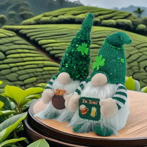 St. Patrick's Day Gnoom Pluche Decoraties Groene Pailletten Gebreide Muts Gnoom Met LED Licht Ierse Klaver Feest Decoratie