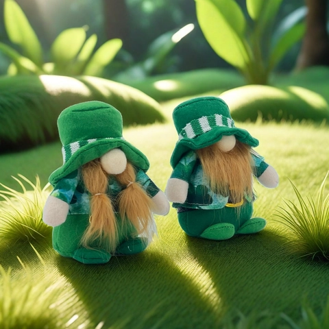 Gnomo di Peluche per il Giorno di San Patrizio Trifoglio Irlandese Vecchio Senza Volto Cappello Verde Stile Scandinavo