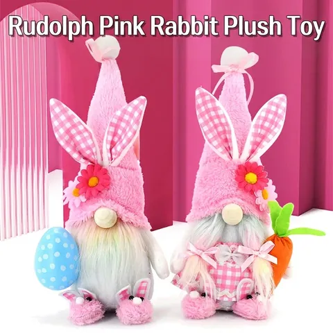 Gnome de Pâques Décorations en Peluche Rose Oreilles de Lapin Plaid Poupée Sans Visage Avec Œuf Carotte pour Maison Fête Table