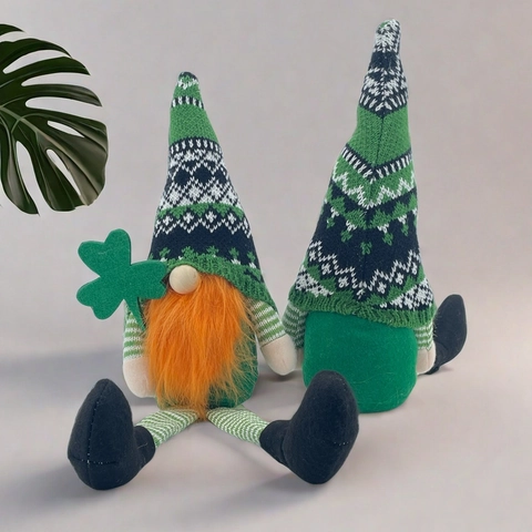 St. Patrick's Day Gnome Plush Doll Striped Long Legs Irish Festival Faceless Tomte Gnome Table Ornament Shamrock Green Decorative Doll