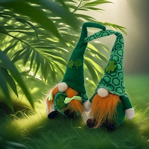 St Patrick's Day Gnomo Peluche Ornamenti Quadrifoglio Irlandese Tomte Decorazioni Verde Svedese Nisse Nano per Casa Festa