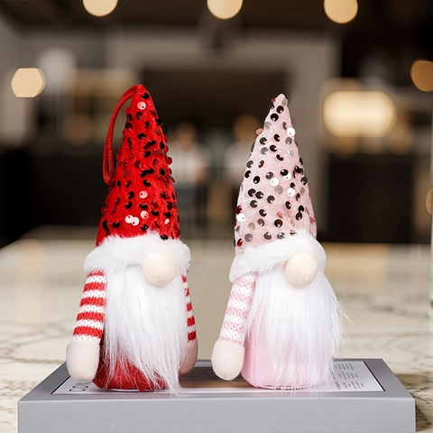 Christmas Sequin Gnome LED Rudolph Faceless Doll Red Pink Hanging Ornament For Xmas Tree Home Party Decor Holiday Gift