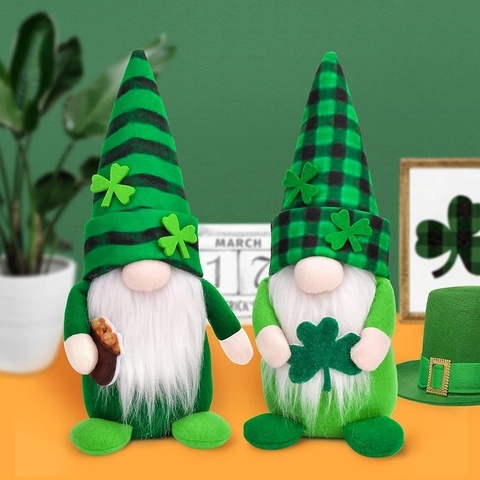 St Patrick's Day Zwerg Plüsch Deko Irischer Kobold Gesichtsloser Puppe Glücks Kleeblatt Grün Gestreift Kariert Hut Home Party Dekor