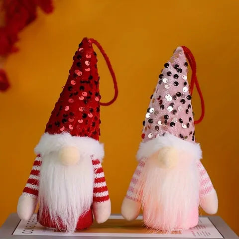 Christmas Sequin Gnome LED Rudolph Faceless Doll Red Pink Hanging Ornament For Xmas Tree Home Party Decor Holiday Gift