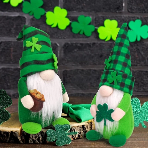 St Patrick's Day Zwerg Plüsch Deko Irischer Kobold Gesichtsloser Puppe Glücks Kleeblatt Grün Gestreift Kariert Hut Home Party Dekor