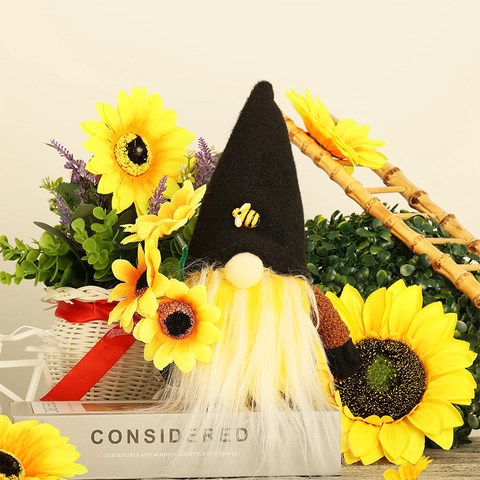 Décoration en Peluche de Gnome d'Abeille de Tournesol Faite à la Main Figurine d'Elfe d'Abeille Scandinave Poupée de Festival des Récoltes Pastorale pour Ornement de Table Maison Bureau