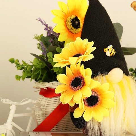 Décoration en Peluche de Gnome d'Abeille de Tournesol Faite à la Main Figurine d'Elfe d'Abeille Scandinave Poupée de Festival des Récoltes Pastorale pour Ornement de Table Maison Bureau