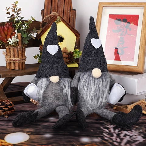 Handgemachte Skandinavische Weihnachtsgnom Plüschpuppe Hält Kaffeetasse Gesichtslos Lange Beine Strickmütze Kaffee Gnome Deko