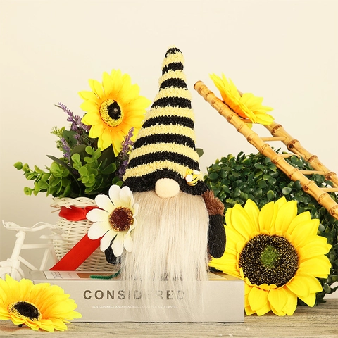 Bienen Gnom Plüsch Gesichtlose Rudolph Puppe Mit Gestreiftem Hut Gänseblümchen Frühling Sommer Dekoration Muttertag Geschenk