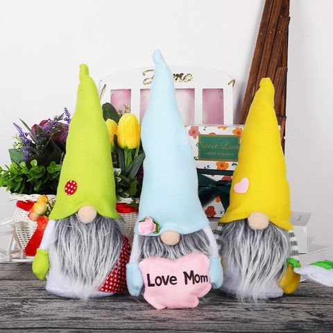 Mother's Day Gnome Plush Doll Rudolph Pointed Hat Love Mom Heart Design Scandinavian Handmade Gift For Mothers Home Decor