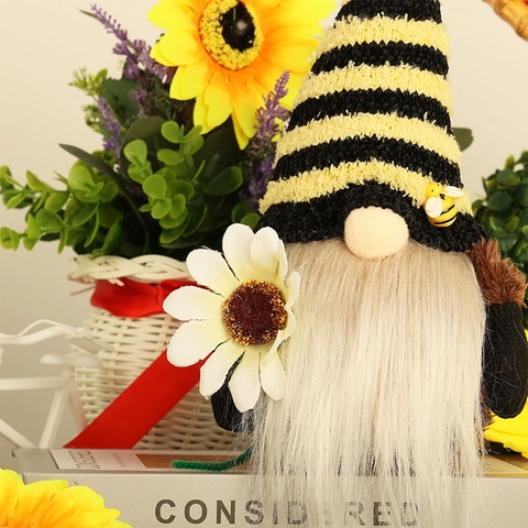 Bienen Gnom Plüsch Gesichtlose Rudolph Puppe Mit Gestreiftem Hut Gänseblümchen Frühling Sommer Dekoration Muttertag Geschenk
