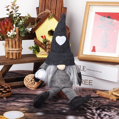 Handgemachte Skandinavische Weihnachtsgnom Plüschpuppe Hält Kaffeetasse Gesichtslos Lange Beine Strickmütze Kaffee Gnome Deko