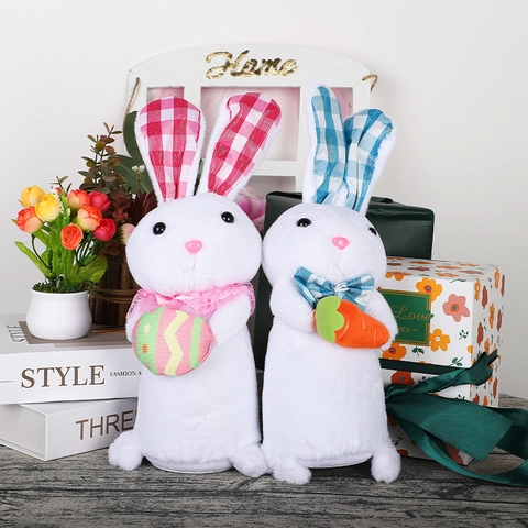 Bambola di Peluche a Forma di Coniglio Luminoso di Pasqua Ornamento a LED con Carota e Uovo per Decorazione della Casa Festa di Capodanno