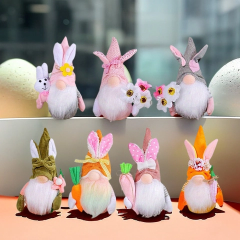 Gnomes de Lapin de Pâques en Peluche Fait Main Gonk de Printemps Avec Oreilles de Lapin et Carotte Pour Décoration de Table de Maison