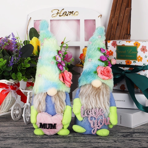 Bambola di Peluche Gnomo per la Festa della Mamma Ornamento da Tavolo Decorativo Con Fiore Rosa Cuore MUM Love You Regalo