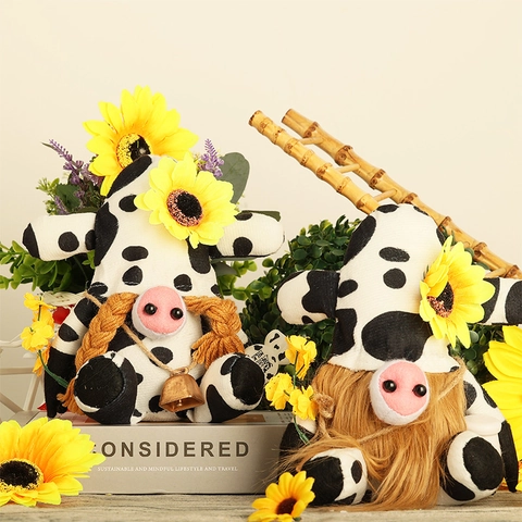 Bauernhof Kuh Gnome Plüschpuppe Sonnenblume Dekoration Kuhmuster Gesichtsloses Rudolf Puppe Für Zuhause Küche Party Deko