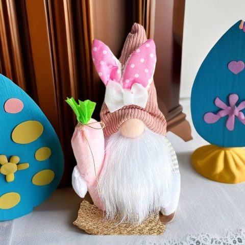 Gnomes de Lapin de Pâques en Peluche Fait Main Gonk de Printemps Avec Oreilles de Lapin et Carotte Pour Décoration de Table de Maison