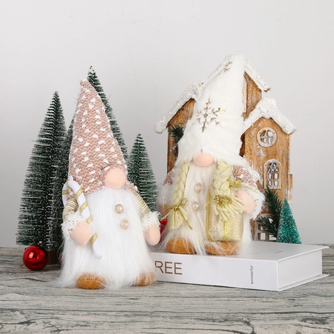 Handmade Christmas Gnome Plush Dolls LED Light Sequin Snowflakes Rudolph Faceless Dolls Festive Home Table Ornament Gift