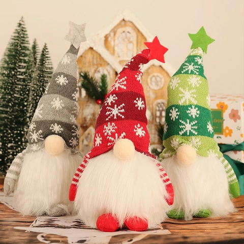 Gnomo di Natale Luminoso Bambola di Peluche Senza Volto Rudolf Ornamento Luce LED Cappello a Maglia Fiocco di Neve
