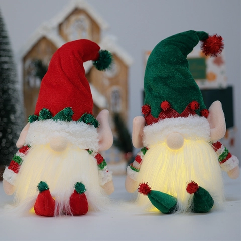 Gnomo di Natale a LED Peluche Fatto a Mano Rosso Verde Tomte Ornamento Svedese Nisse Seduto Decorazione Tavola Regalo
